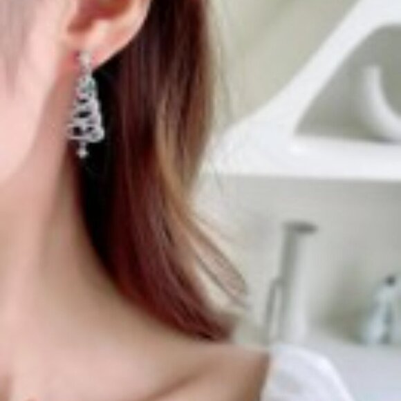 Christmas Tree Multicolor Zirconia Dangle Earrings - S925 Silver Plated Holiday - Picture 4 of 8
